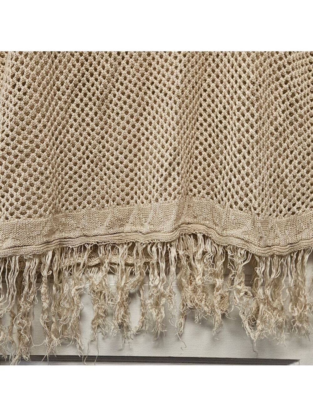 One World Beige Knit Poncho with Fringe Size 2XL - Picture 3 of 7